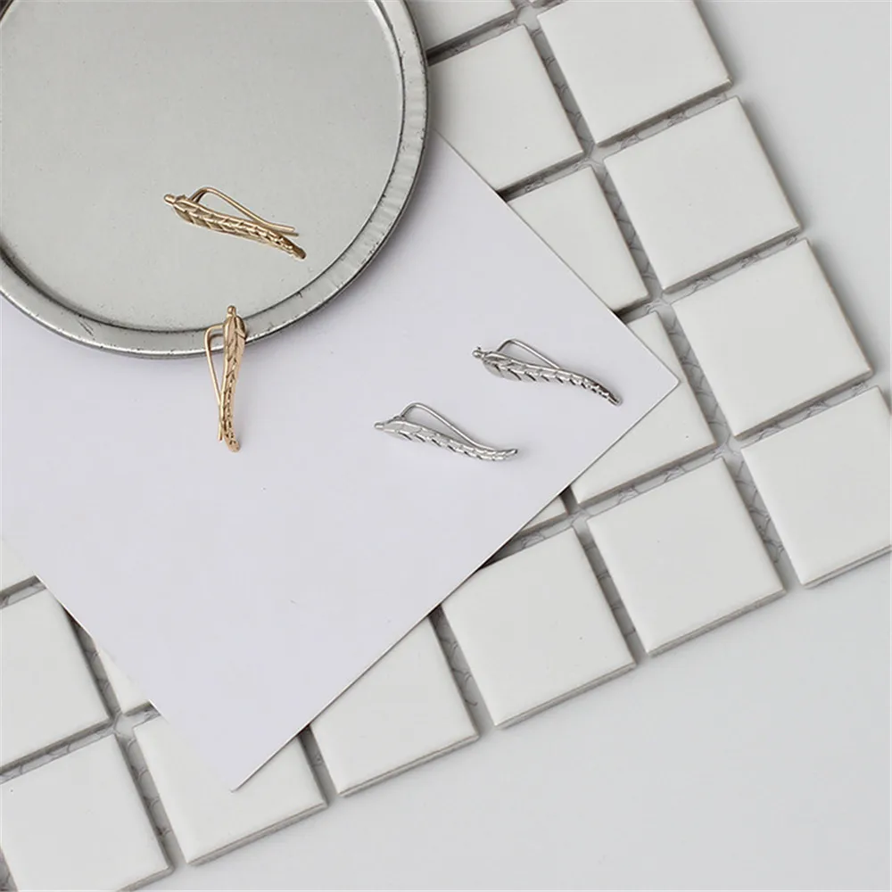 New Fashion Jewelry Leaf Stud Earrings for Women 2019 Hot Sale 1 Pair Ear Cuff Gold Silver Earring Metal Gift Wholesale | Украшения и
