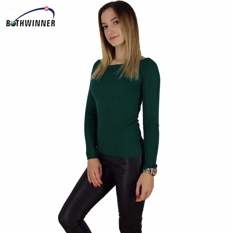 Женский свитер без бретелек Bothwinner базовый джемпер с разрезом Осень-зима узкий