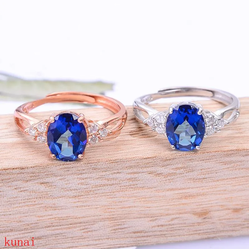 

KJJEAXCMY Fine Jewelry 925 Sterling Silver Inlaid with Natural Tanzanite color blue topaz Lady's simple Ring support detection