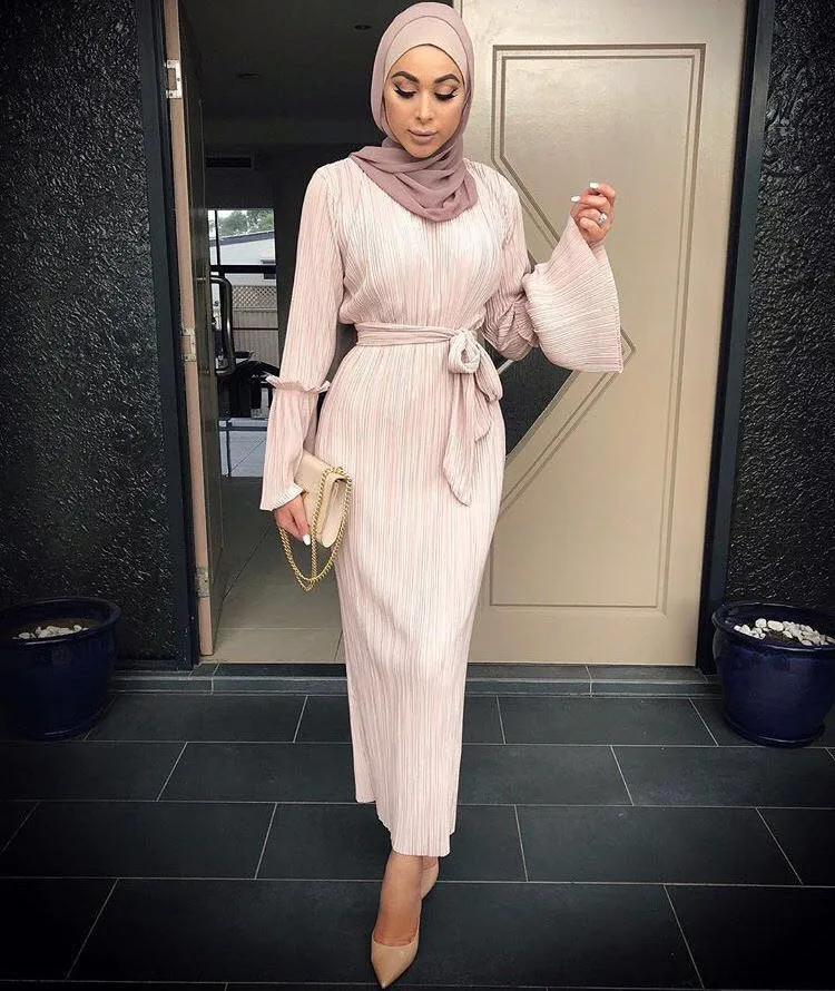 Дубайский мусульманский abaya женское Плиссированное Длинное Макси платье