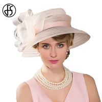 fs pink kentucky wide brim derby hat wedding dresses bowknot church fedoras for women elegant summer sun hat female british cap