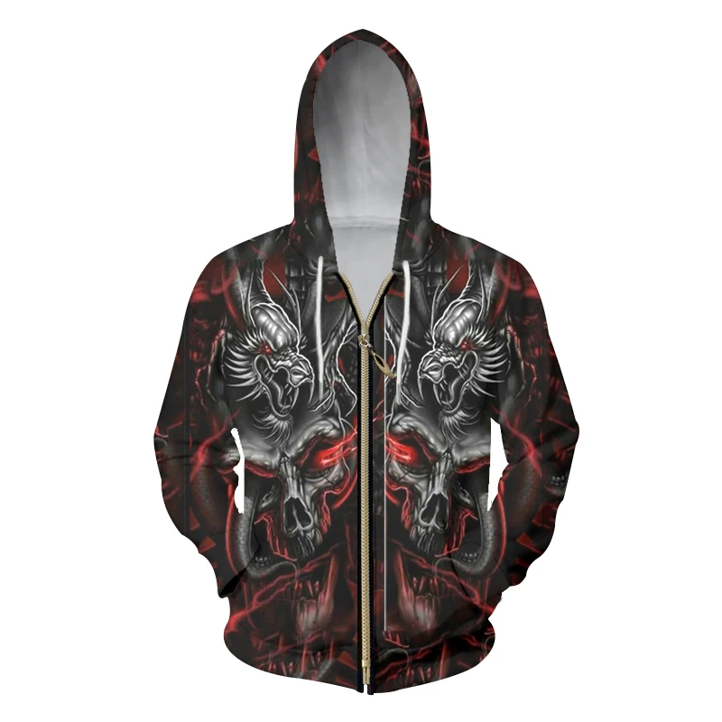 

UJWI Mens Custom Hoodies Sweatshirts Print Dragon Skull 3d Zipper Hoodie Homme Fashion Pocket Sweats Hooded Hoody Plus Size 6XL