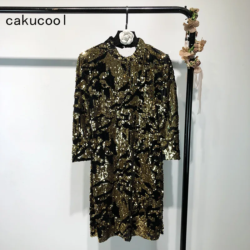 Платье с блестками Cakucool Золотое облегающее винтажное мини-платье длинным
