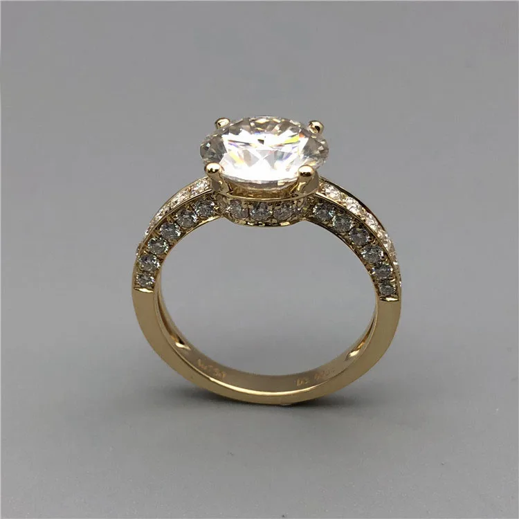 Новинка 3 карат 18K желтое золото Moissanite бриллиантовое кольцо Роскошная корона для