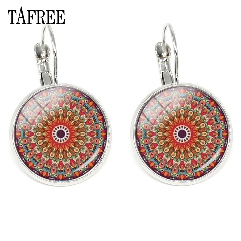 

TAFREE Indian Henna Mandala Flower Clip Earrings Fashion Handmade Charm Round Earring For Women Girls Luxury Yoga Jewelry HN413