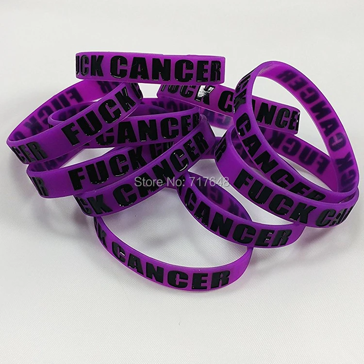 300PCS Cancer Awareness black magenta pink purple yellow wristband silicone bracelets free shipping by FEDEX | Украшения и