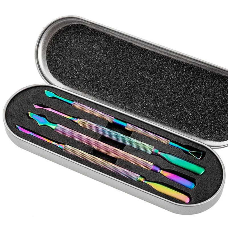 4Pcs Set HYTOOS 4 шт./компл. отодвигатель кутикулы клипер ножницы Хамелеон Радуга нержавеющей Пинцет Пикер маникюр набор для дизайна ногтей инструмент - Цвет: 4Pcs Set