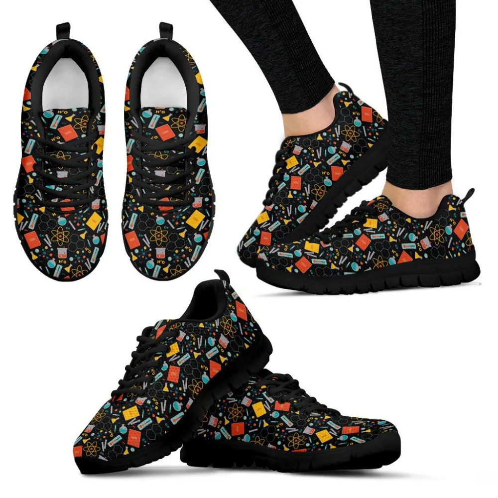 

Twoheartsgirl Science Pattern Mesh Sneakers for Women Breathable Female Ladies Vulcanize Shoes Comfortable Lace Up Flats Plus