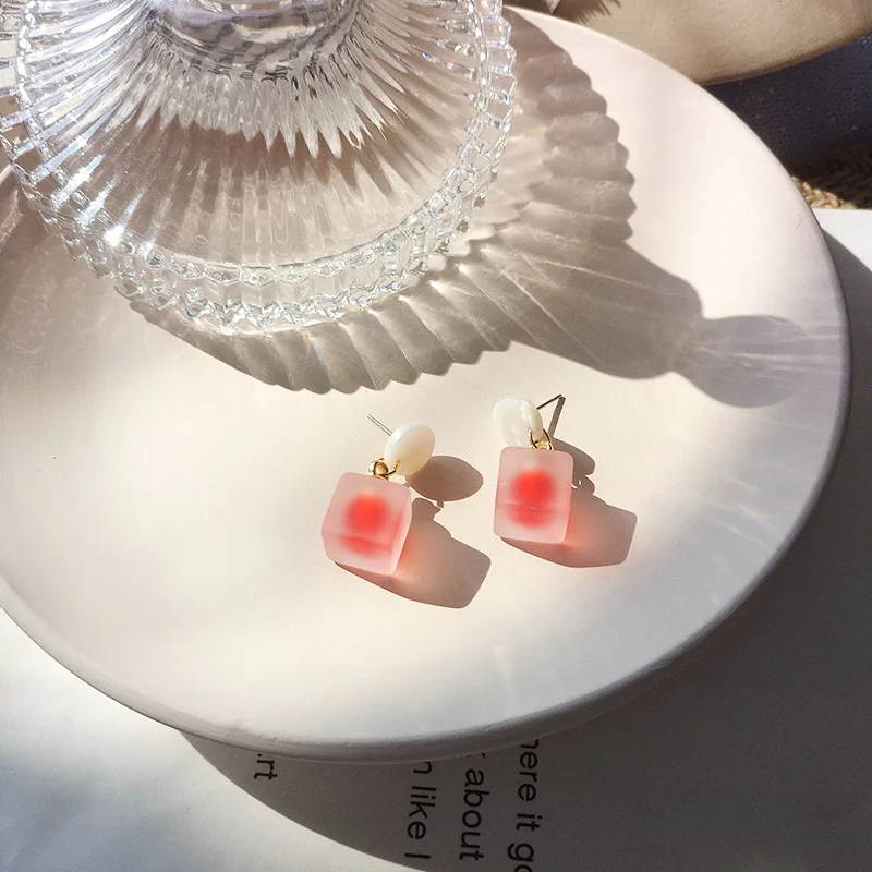 Милые желеобразные серьги без отверстия для ушей зеленого и розового цвета из смолы, серьги-клипсы с квадратным камнем без пирсинга для женщин и девочек