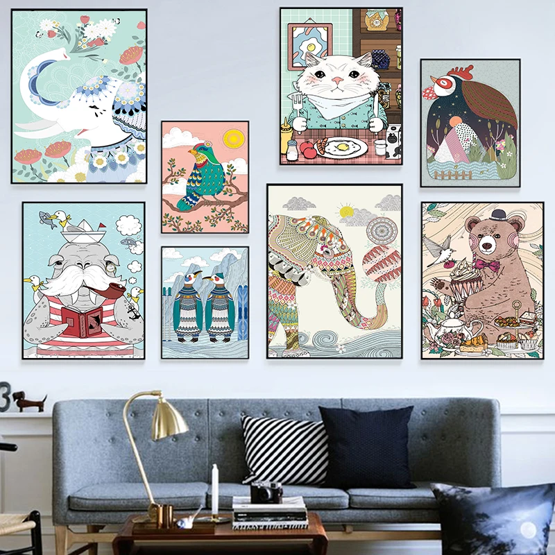 Nordic Cute Cartoon Elephant Like A2 A3 A4 Children's Room Art Poster Picture Wall Baby Bedroom Canvas Decorative painting | Дом и сад