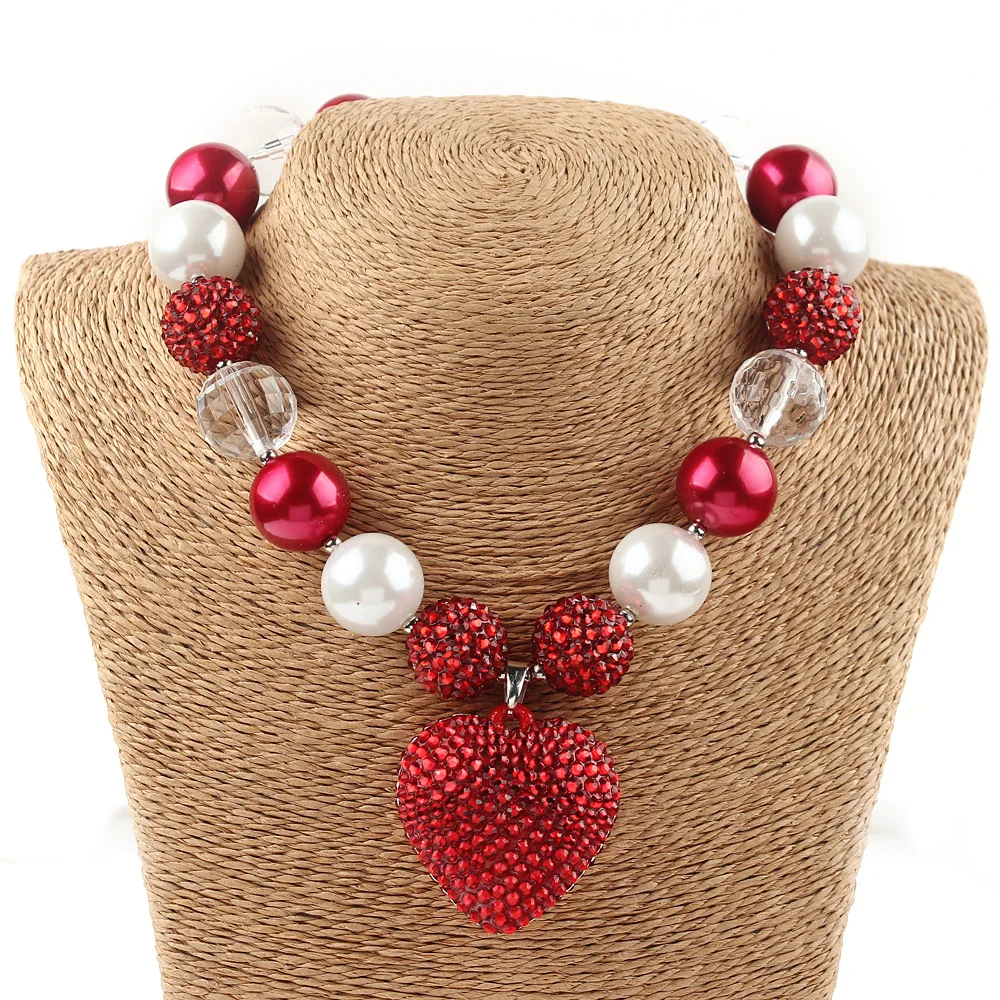 Милый детский красный кулон в виде сердца со стразами для маленьких девочек