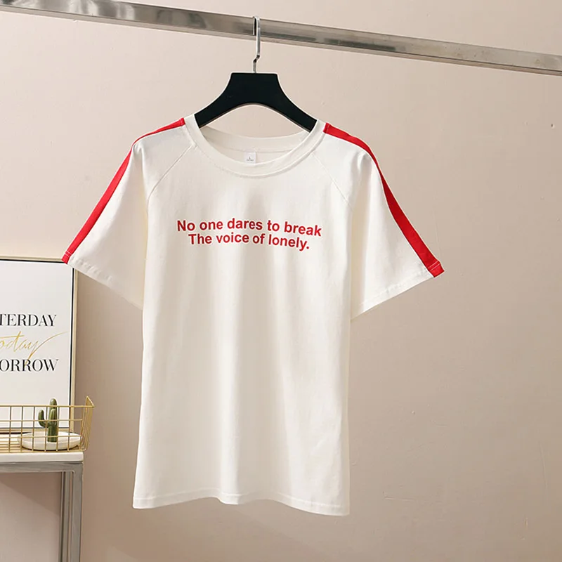 2019 Новая модная Корейская Для женщин футболка с буквенным принтом короткий рукав