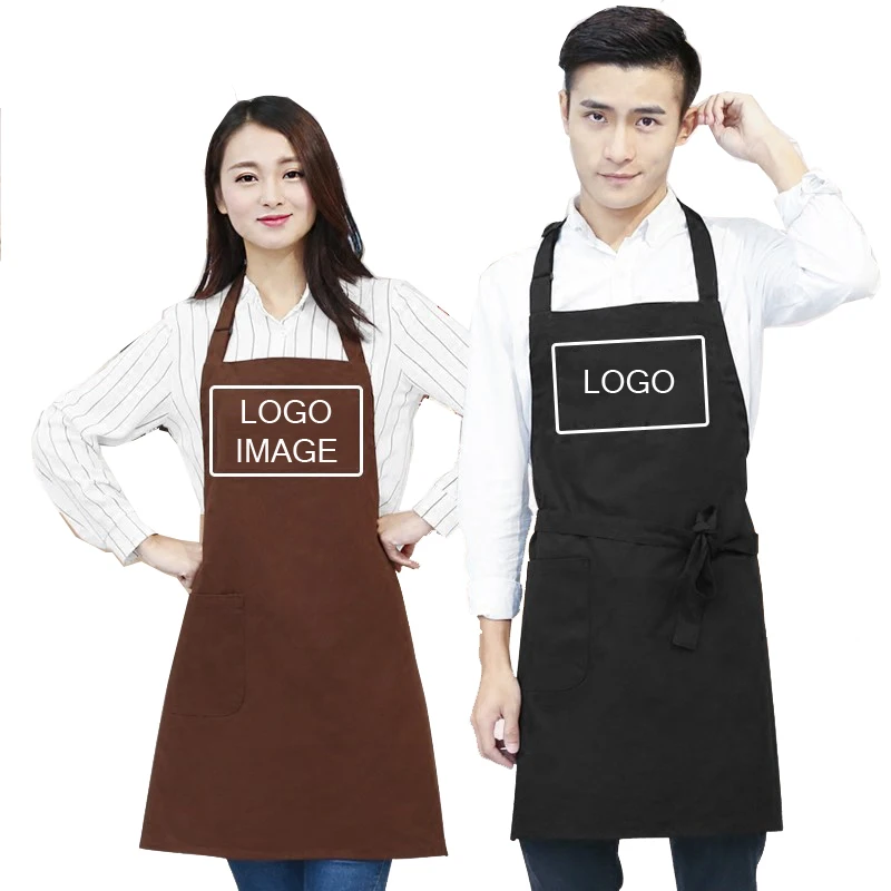 

Cotton Kitchen Cooking Pinafore Baking Painting Household Men and Women Service Staff Clothes Custom Coffee Tea Shop Logo Apron