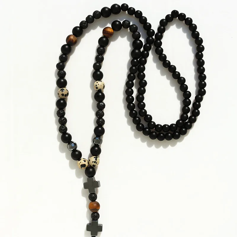 Новый дизайн модное черное мужское ожерелье ручной работы из гематита с бусинами