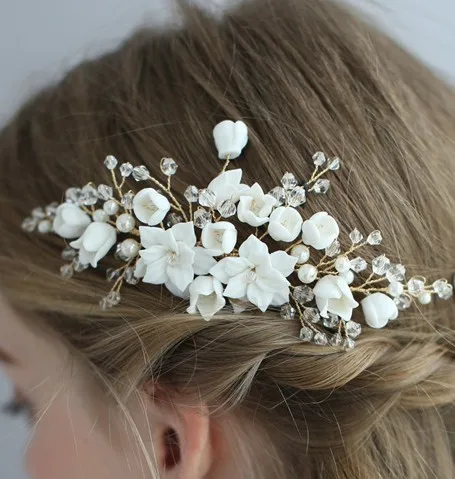hair comb Jonnafe, изысканные свадебные украшения для волос, фарфоровый цветок, свадебная расческа для волос, заколки ручной работы, женский головной убор для выпускного вечера - Окраска металла: hair comb