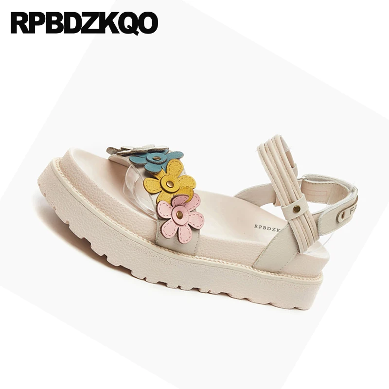 день отдыха Flatform милый женщины хороший каваи дамы бежевый Slingback открытый носок