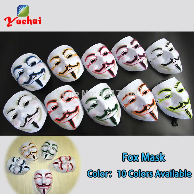 10 Цвета выбор мигает Хэллоуин Вендетта маска Электролюминесцентный провод маски