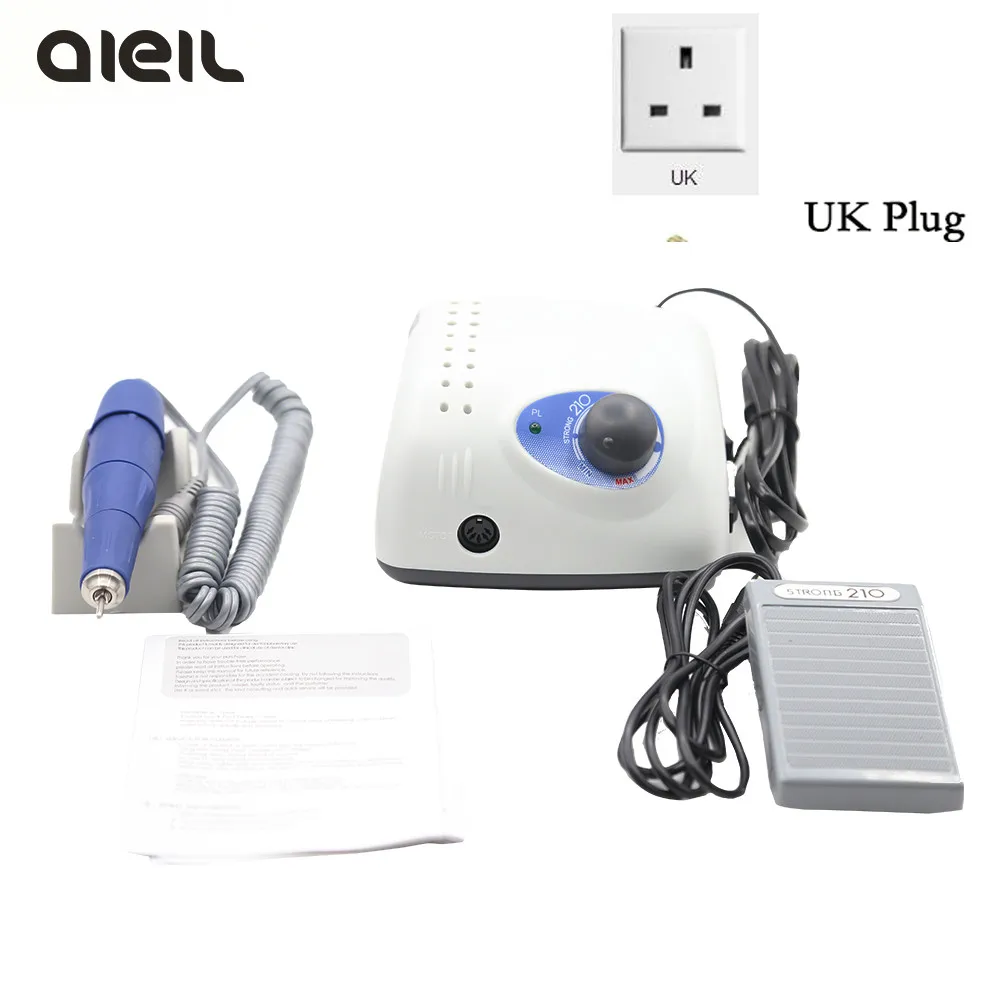 220-240V UK Plug Set Аппарат для маникюра Strong 210, электрический аппарат для маникюра, 65 Вт, 35000 оборотов в минуту - Цвет: 220-240V UK Plug Set