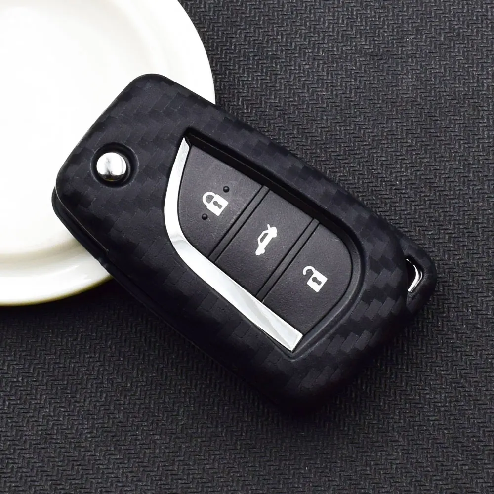 Carbon Fiber Pattern Silicone Car Key Case for Toyota Auris Corolla Avensis Verso Yaris Aygo Scion TC IM 2015 2016 Remote Cover |
