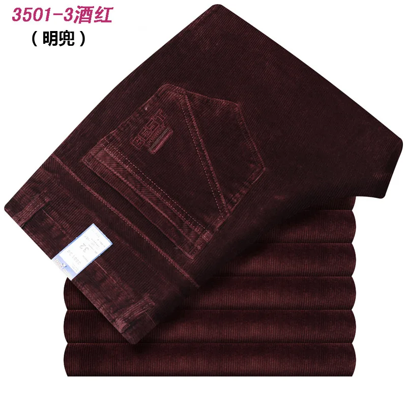 35013 wine red Осенние и зимние вельветовые брюки мужские деловые повседневные брюки свободные эластичные прямые брюки среднего возраста плотные вельветовые брюки - Цвет: 35013 wine red