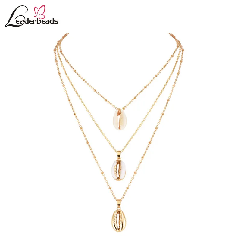 Женское многослойное ожерелье из натуральной ракушки золотая цепочка в богемном