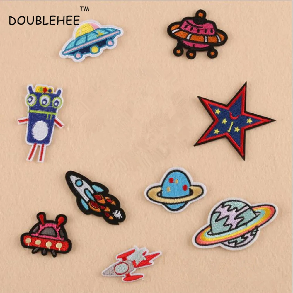 DOUBLEHEE Rocket Ship Planet вышитые железные нашивки дизайн красота значки diy аксессуары