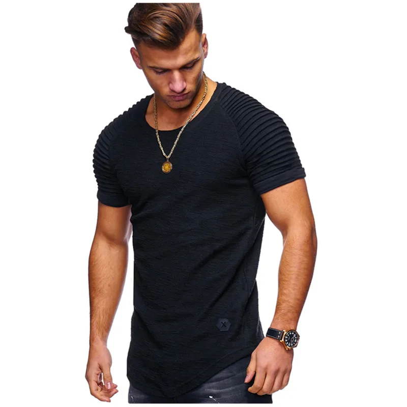 Мужская облегающая футболка в полоску с коротким рукавом Однотонная для фитнеса