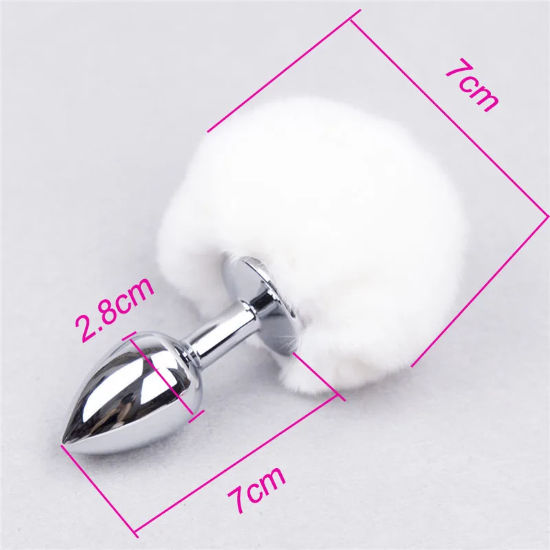 Анальная пробка с кроличьим хвостом для женщин металлическая маленький размер 7*2