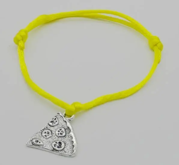 Новый старинный серебряный кусочек пиццы кулон нейлон Регулируемый браслет из