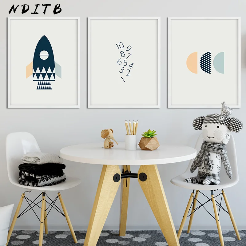 Rocket из космоса Wall Art Плакаты Мультяшные принты для детской холст картины