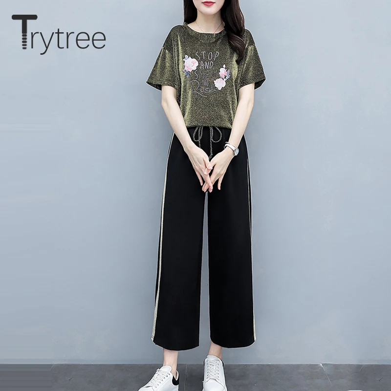 Trytree/летний женский комплект из двух предметов повседневный блестящий топ с