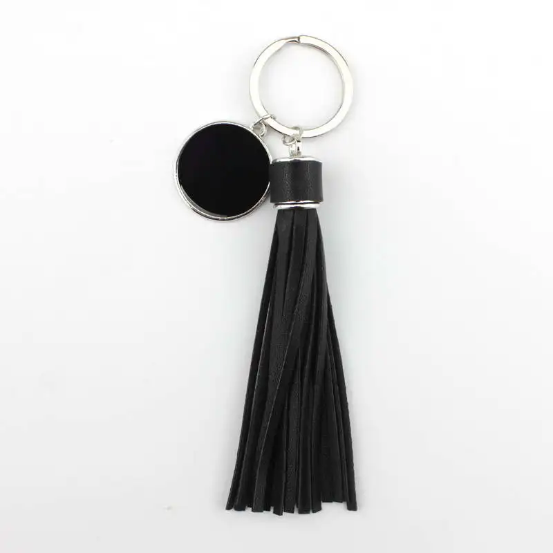 Black Персонализированные из искусственной кожи с кисточкой монограмма эмаль диск пустые только Брелки для женщин сумки Брелки уникальные дамские сумки аксессуары - Цвет: Black