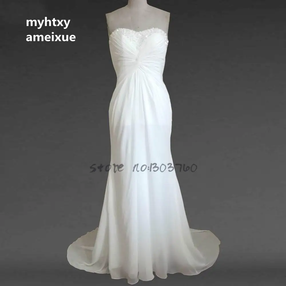 

Sleeveless Chiffon Sweetheart Court Train Floor-length Lace Up A-line Simple Cheap Wedding Dresses Made In China Bridal Gowns