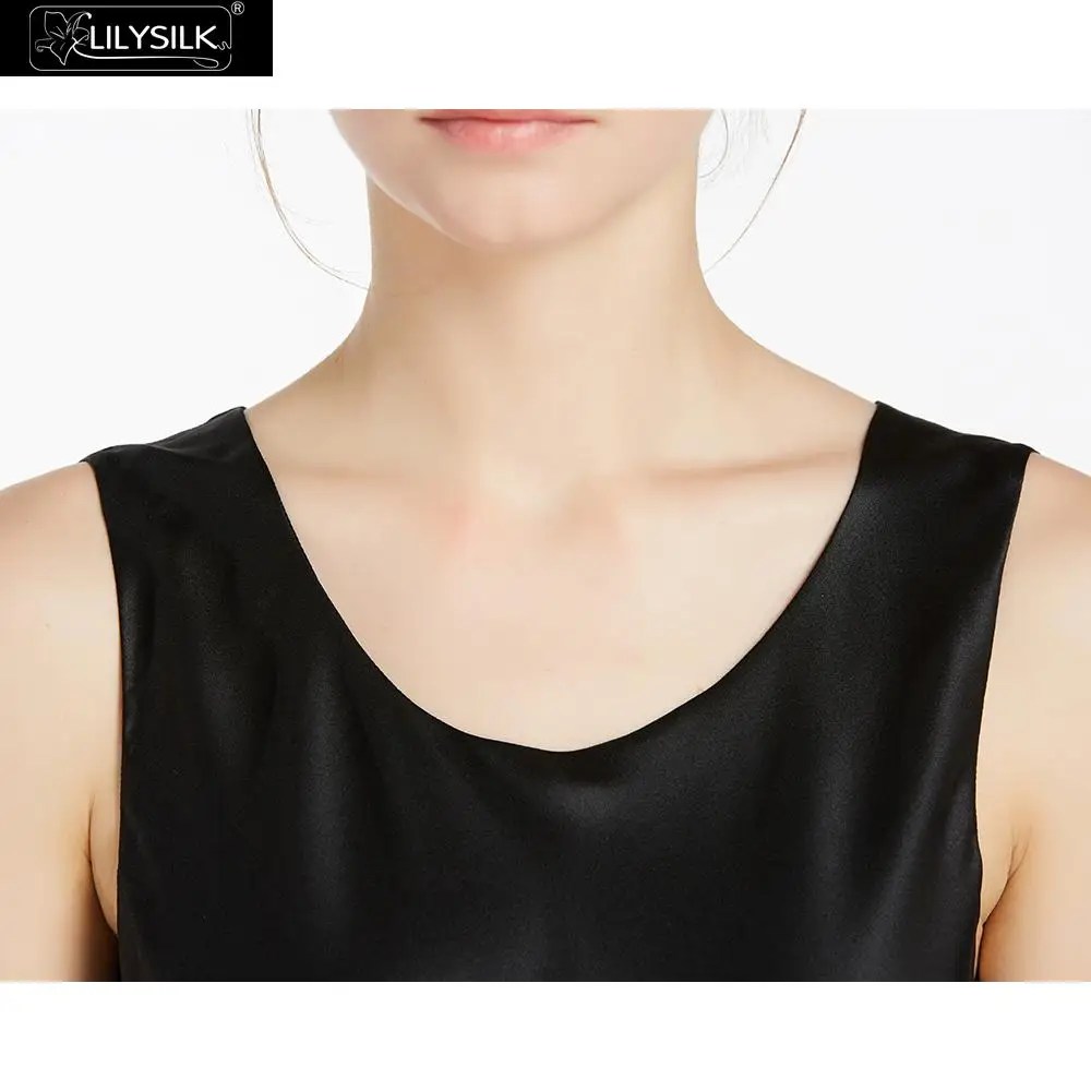LILYSILK Women's 16mm Black Scoop Neck Silk Tank Shirt Black|tank shirt|silk tanktank shirt women |