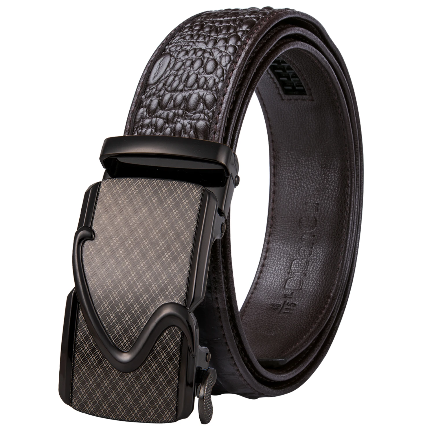 PD-0045-DF-B Hi-Tie, роскошный брендовый мужской ремень, коричневый, Воловья кожа, натуральная кожа, автоматическая пряжка, ремни для мужчин, ковбой, крокодиловый ремень, джинсовый ремень - Цвет: PD-0045-DF-B