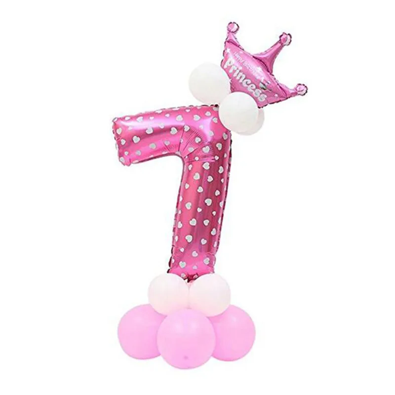Pink7 Розовые воздушные шары с цифрами, шары из фольги с короной, вечерние украшения для мальчиков и девочек, украшения для детского дня рождения, украшения для вечеринки, голубые шары с цифрами - Цвет: Pink7