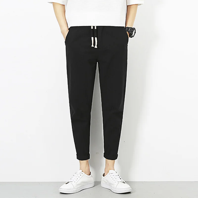 Мужские льняные прямые брюки до щиколотки 4 цвета 2019|straight pants men|pants menankle length |