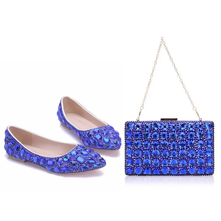Туфли на плоской подошве с кристаллами украшенные синего цвета женская обувь со
