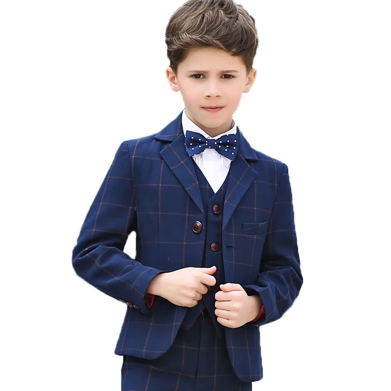 Flower Boys Formal School Suit for Weddings Child Blazer Shirt Vest Pants Tie 5pcs Tuxedo Kids Prom Party Dress Clothing Set | Детская