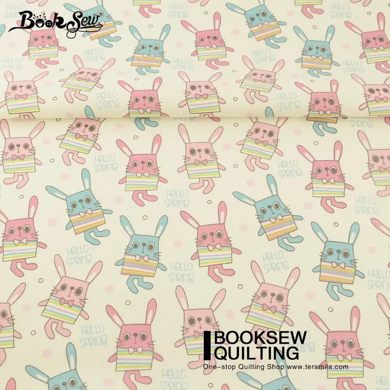 Booksew Dolls Lovely Blue And Pink Rabbits Pattern Cotton Twill Fabric Meter For Sewing Curtains Pillows Quilting | Дом и сад