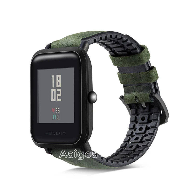 Matte green Кожаный силиконовый ремешок для часов, ремешок для Xiaomi Huami Amazfit Bip BIT PACE Lite, Молодежные умные часы, сменный ремешок 20 мм, ремешок на запястье - Цвет: Matte green