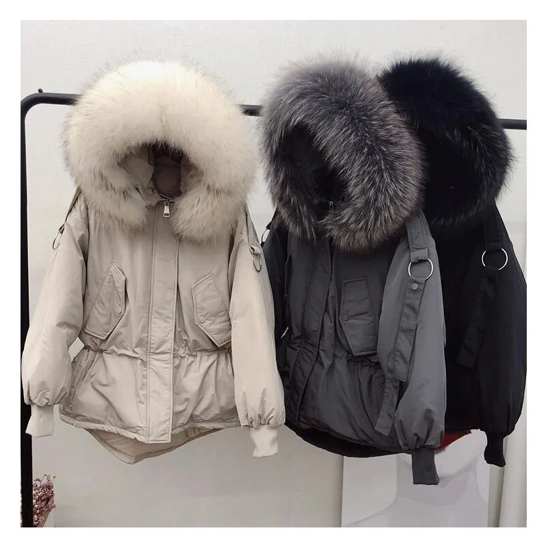 

Fur Coat Natural Fox Fur Collar 2019 Winter Jacket Women Loose Short Down Coat White Duck Down Jacket Thick Warm Down Parka 298