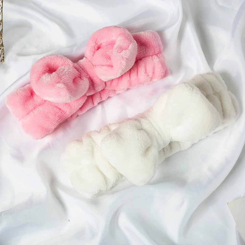 Женская повязка для макияжа из кораллового флиса, Мягкая повязка для мытья лица, эластичная лента для волос с узлом, головные уборы для девушек, аксессуары для волос