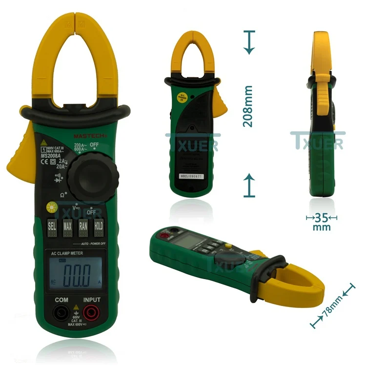 MASTECH MS2008A Авто Диапазон Digital AC клещи Амперметр Вольтметр Омметр с ЖК-дисплей