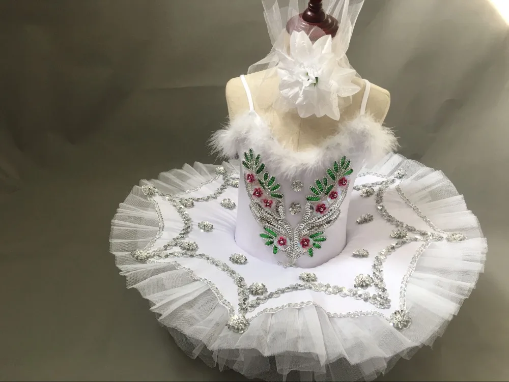 

Girl Feather BallerinaTutu Costume Child Sequins White Swan Lake Tutu Dance Dress Ballet Dance suits designed for children