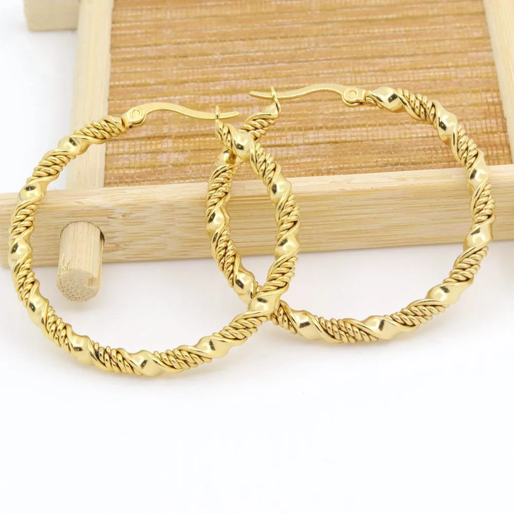 Женские серьги кольца с двойным кабелем золотистые 3 размера|fashion hoop earrings|hoop