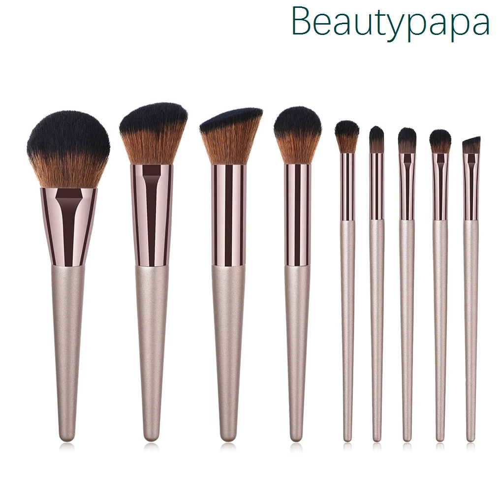 BeautyPaPa 9 шт кофейных профессиональных кистей для макияжа набор включает в себя кожаный мешок+ тени для век консилер кисти-Макияж инструмент