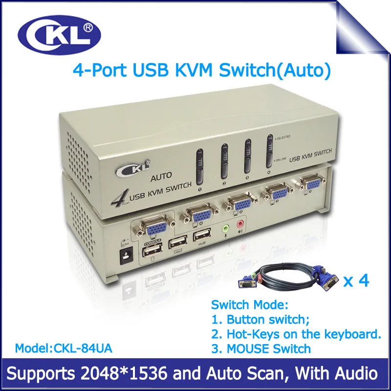 CKL 4 порта USB 2 0 VGA KVM переключатель с кабелями Поддержка аудио автоматическое