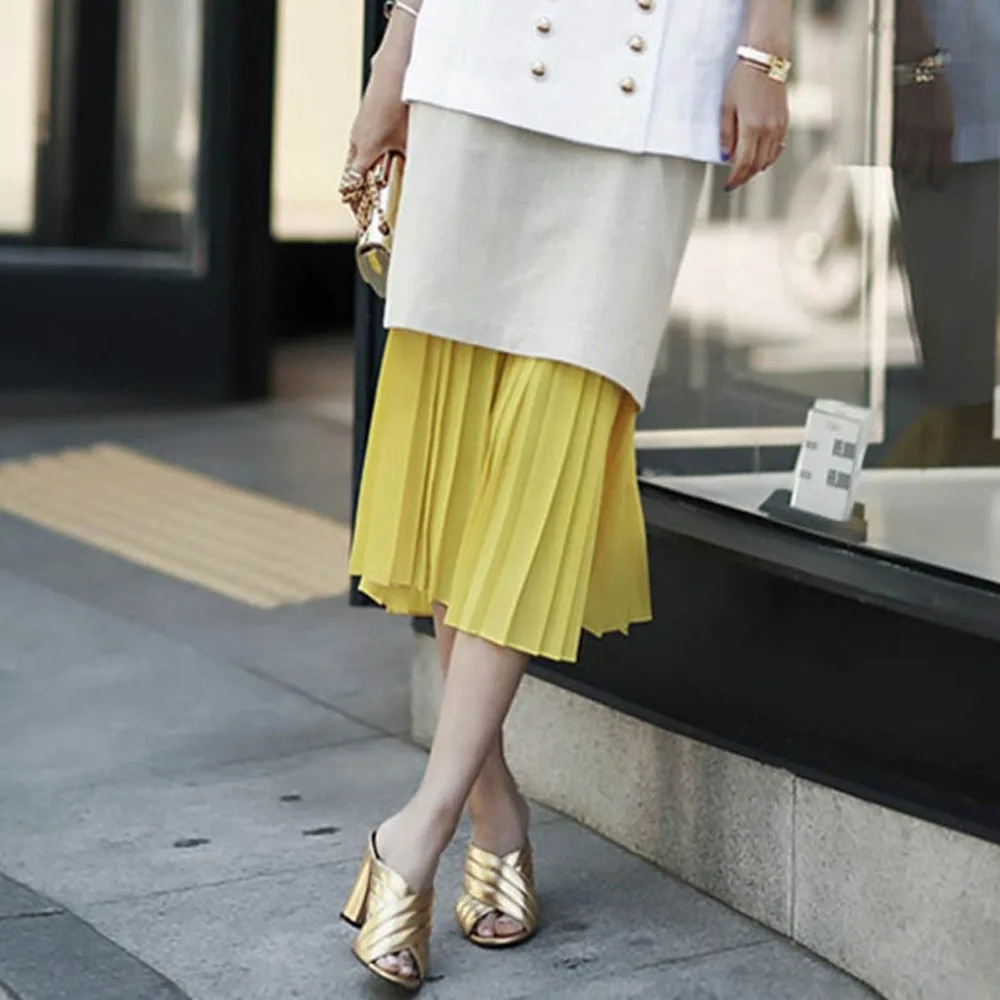 Офис Дамы Рабочая Одежда Топы Юбки Зеленый и Желтый Лоскутное Юп Saias