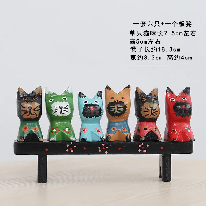 6 Маленькие котята миниатюрные фигурки Zakka деревянное украшение с животными